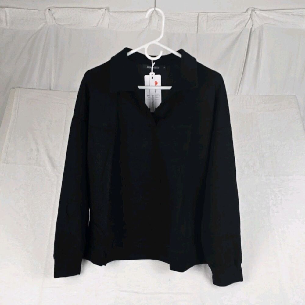 Merokeety Sweater Women Black Large Collared Pullover Knit Top Long Sleeve